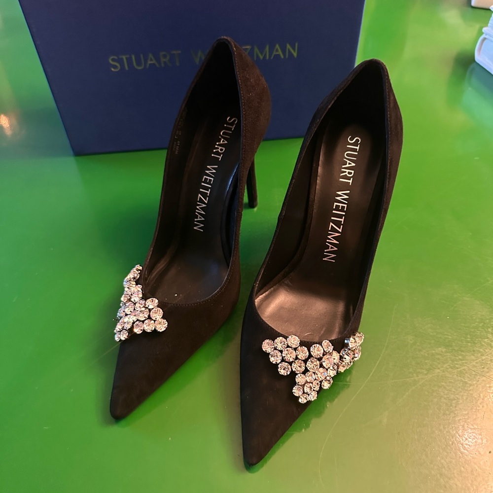 Stuart Weitzman Black Heels with Silver Embellishments